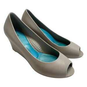 Oka-B Emery Size 9 Jelly Peep Toe Wedge Pump Heels Sandals Slip On Comfort Gray